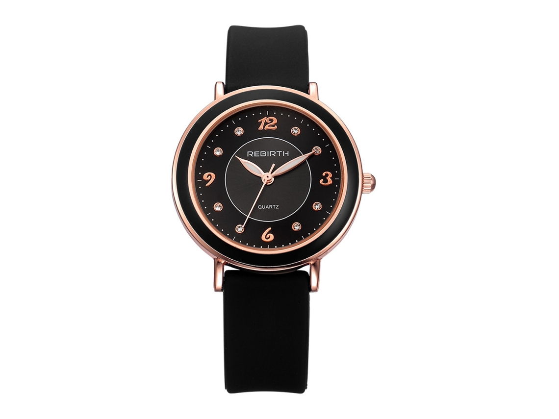 Relógio Analógico de Quartzo com Pulseira Pu Ajustável Estilo Elegante Redondo Preto
