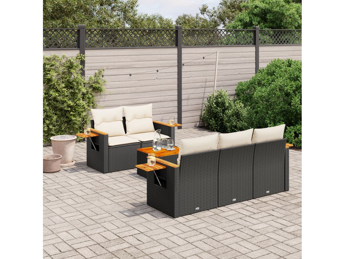Vidaxl 6 Pcs Conjunto Sofás de Jardim C/ Almofadões Vime Pe Preto