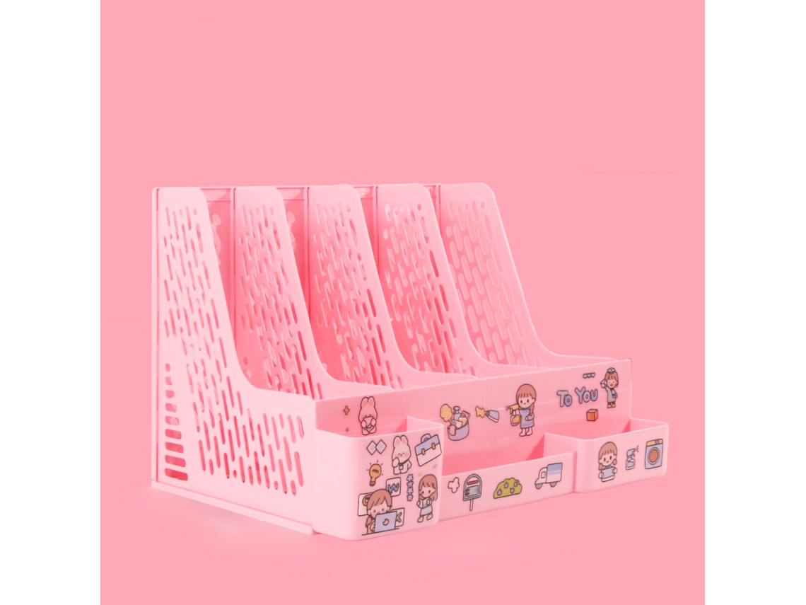 Organizador De Arquivos De Escritório 4 Compartimentos Cor Rosa Morandi Estante Vertical Para Livros