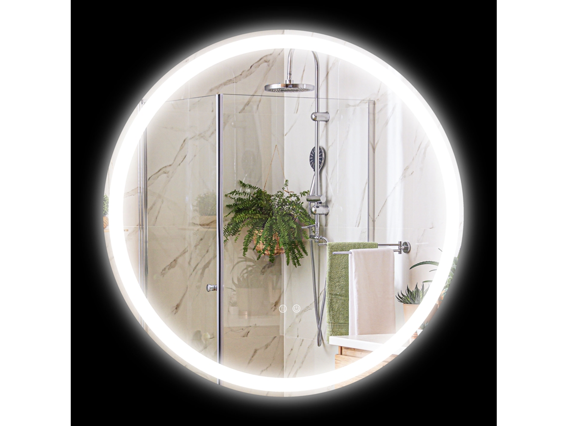 Espelho de Banheiro Redondo com Iluminação Led, Ø60 Cm, 3 Cores e Interruptor de Toque, 29 W, Branco/prateado CHEZMOI
