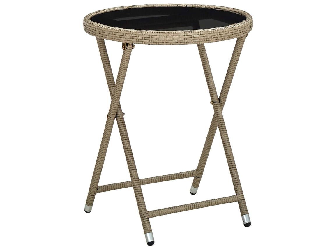 Vidaxl Mesa De Chá 60 Cm Vime Pe E Vidro Temperado Bege