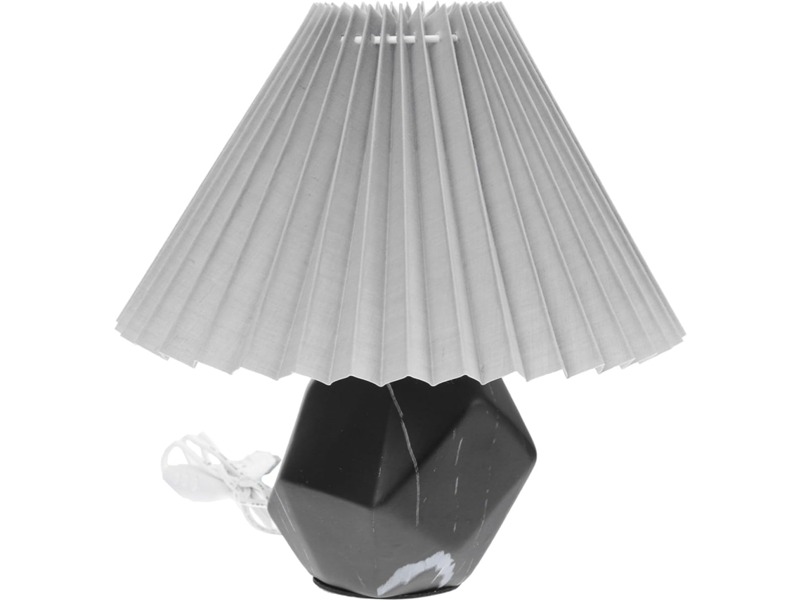 Abajur de Cerâmica Plissada, Estilo Retrô, para Cabeceira, com Cúpula Cinza e Base Preta. SFUSHOS