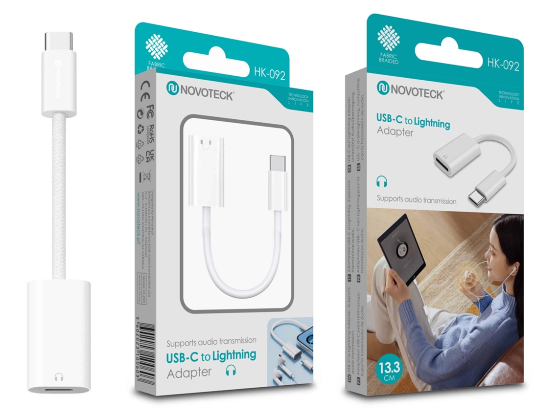 Adaptador Usb-c Para Lightning Novoteck Hk-092 Suporte De Áudio E Design Durável Com Reves