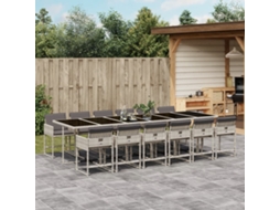 Conjunto 13 Peças Jantar Jardim C/ Almofadões Vime Pe Cinza Claro Dkd Home Decor