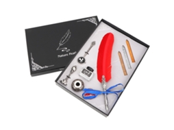 Caneta de tinta metálica vintage retrô com pena de pássaro para caligrafia, ideal para presentear.