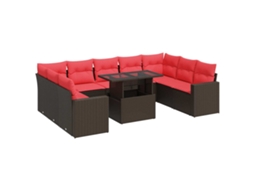 Maison Exclusive - 10 Pcs Conj. Sofás Jardim C/ Almofadões Vime Pe/acácia Castanho