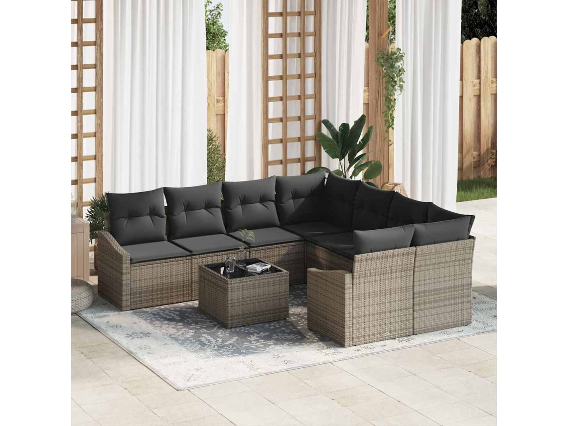 Vidaxl Conjunto De Sofás 9 Unid. Cinzeto Vime Pe