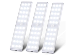 Kit com 3 Luminárias Led para Armário, Recarregáveis​​ Via Usb, com 30 Leds e Sensor de Movimento BRILVIBERA