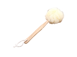 Esfoliante corporal com alça longa de madeira bola de banho suave náilon para duche branco