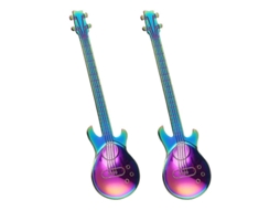 Colher De Aço Inoxidável 304 Forma De Guitarra Colher De Café Bar Gelado Cozinha 12x3.2cm 2 Unidades