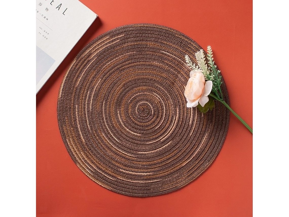 Toalha De Mesa De Linho E Algodão, Compatível Com Mesa De Jantar, Conjunto De Chá Antiderrapante, Flor, Folha Redonda, Marrom Misto Redondo - 11 Cm