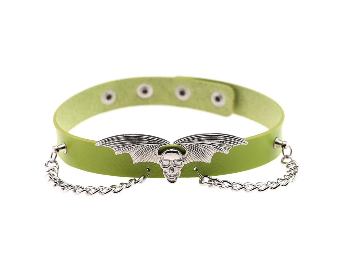 Laxiscreed Colar De Couro Punk Estilo Ocidental Para Mulheres, Corrente De Clavícula Verde