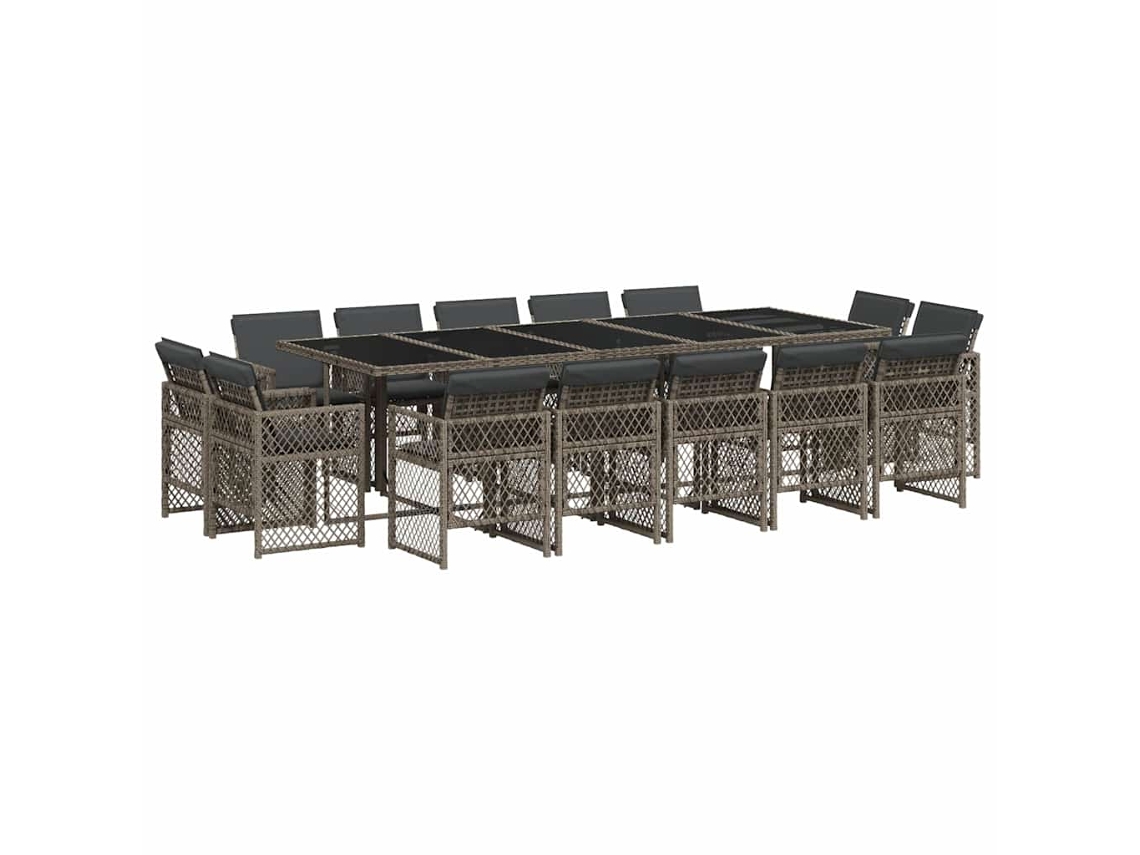 Conjunto Jantar 15 Peças para Jardim com Almofadões Vime Pe Cinzento MAISON EXCLUSIVE (15 unidades)