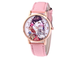 Relógio de Pulso de Quartzo com Pulseira de Couro Pu Rosa Estilo Simples Unissexo