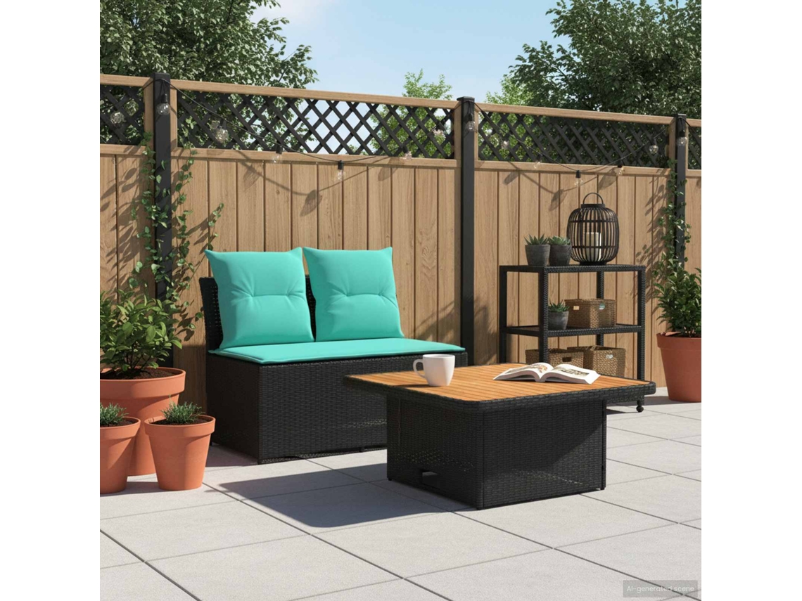 Vidaxl 2 Peça Sofá Do Meio Para Jardim Com Mesa Elevatória Vime Pe