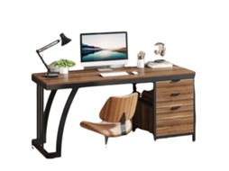 Mesa De Computador, Gavetas Reversíveis, Superfície De Trabalho Espaçosa, Marrom 02