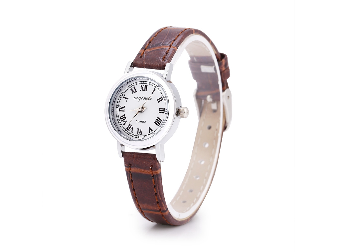 Relógio de Pulso Analógico de Quartzo Feminino com Pulseira Pu Pequeno e Elegante