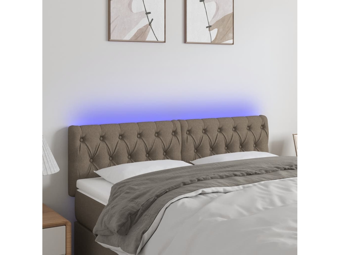 Vidaxl Cabeceira Cama Luzes Led Tecido 160x7x78/88cm Cinza acastanhado