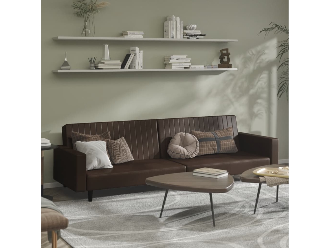Vidaxl Sofá-cama De 2 Lugares Couro Artificial Castanho