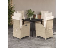 Vidaxl 5 Pcs Conjunto De Jantar P/ Jardim Com Almofadões Vime Pe Bege