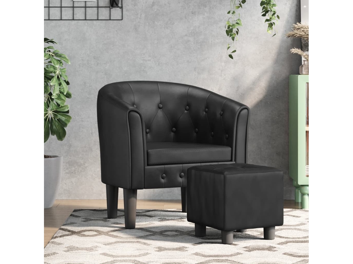 Vidaxl Poltrona Com Apoio De Pés Couro Artificial Preto