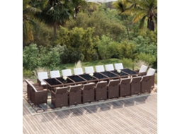 Vidaxl 21 Pcs Conjunto Jantar P/ Jardim C/ Almofadões Vime Pe Castanho