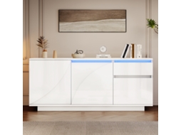Armário Lateral 140x40x60cm Com 3 Compartimentos,comoda Com Led,1 Gaveta E Prateleiras Ajustáveis Em Mdf Branco Mega Echo Trade Shop
