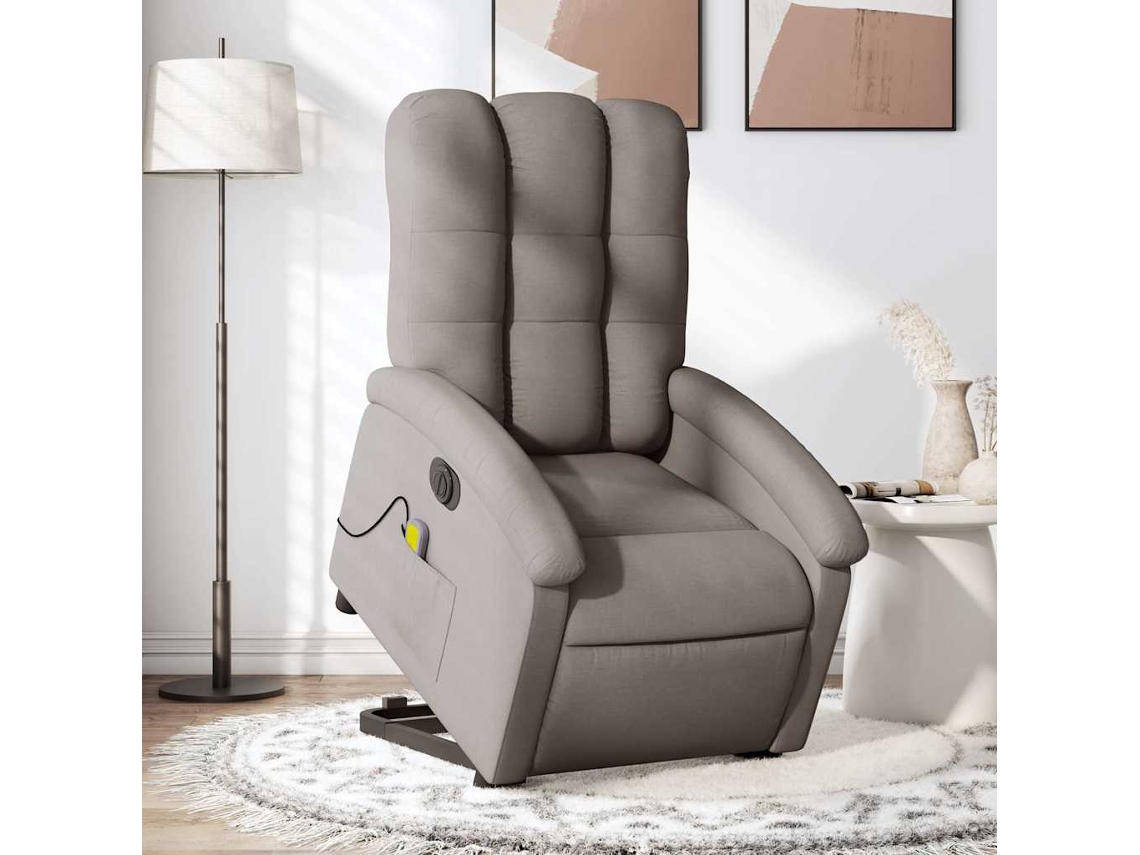 Vidaxl Poltrona Elétrica Elevatória Massagens Tecido Cinza-acastanhado