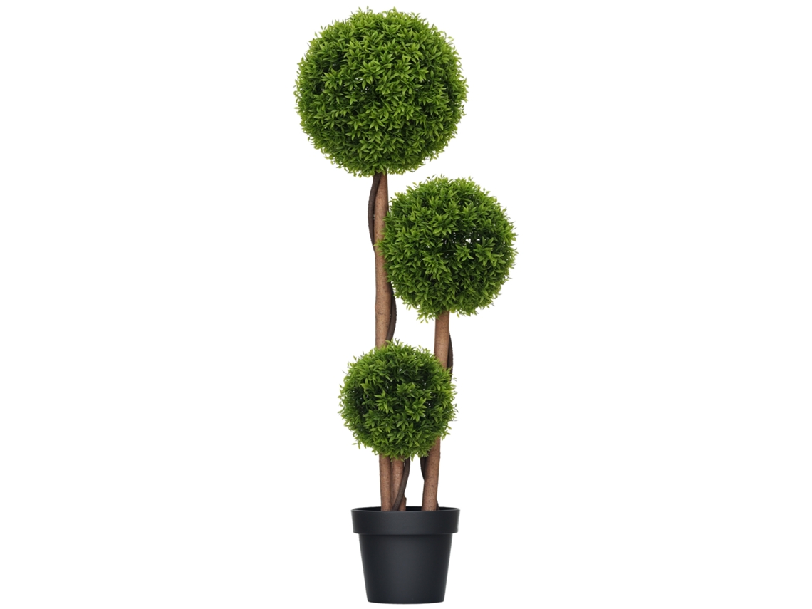 Árvore Buxo Artificial 3 Bolas C/ Vaso Folhas Bambu, Int/ext, Altura110cm, Verde