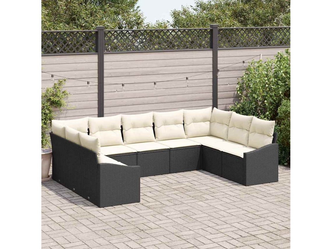 Vidaxl Conjunto De Sofás Com Almofada 9 Pcs Preto Vime Pe