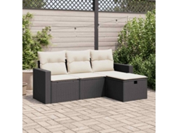 Vidaxl 4 Pcs Conjunto De Sofás Para Jardim C/ Almofadões Vime Pe Preto