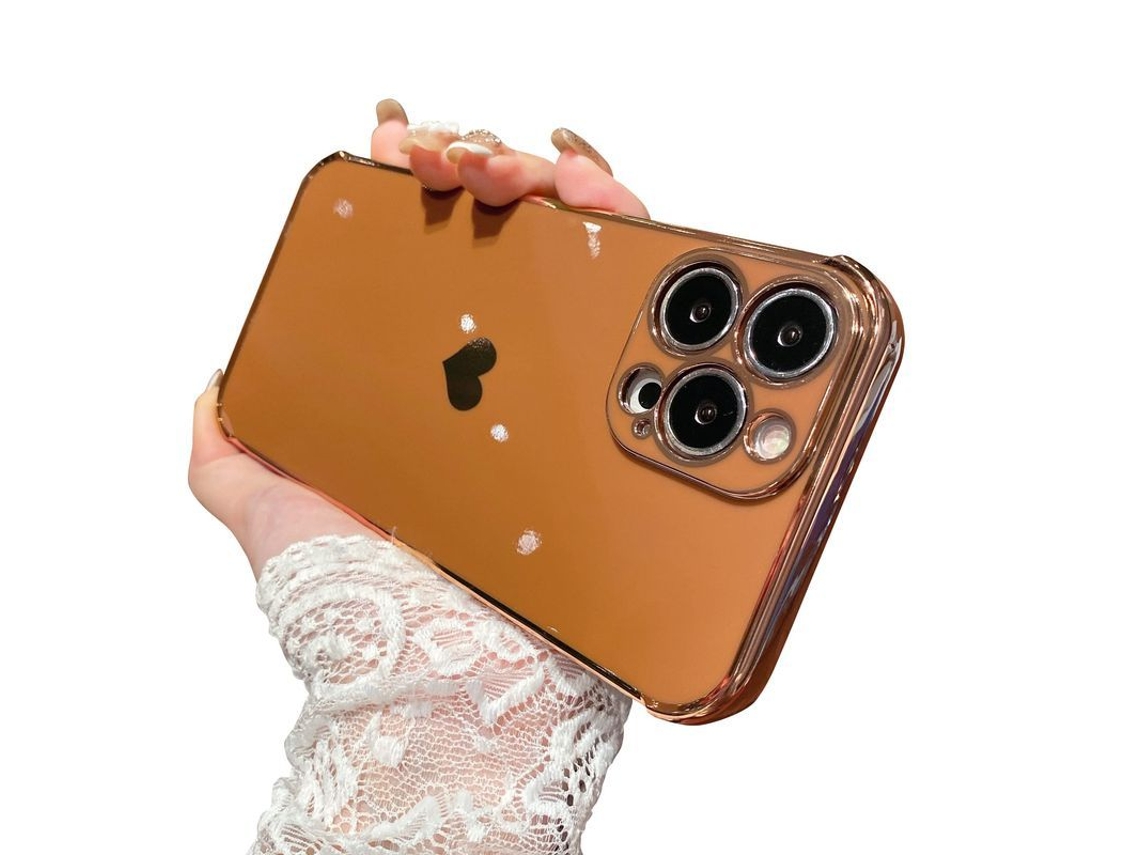 Capa para iPhone 13 Pro Max S/MARCA, 6.7 polegadas, com coração prateado, proteção anti queda