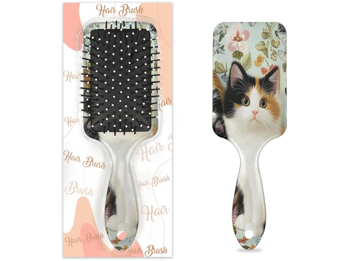Escova Desembaraçadora Para Cabelos Molhados E Secos, Com Gatinhos Fofos Em Estilo Vintage De Meados Do Século Xx