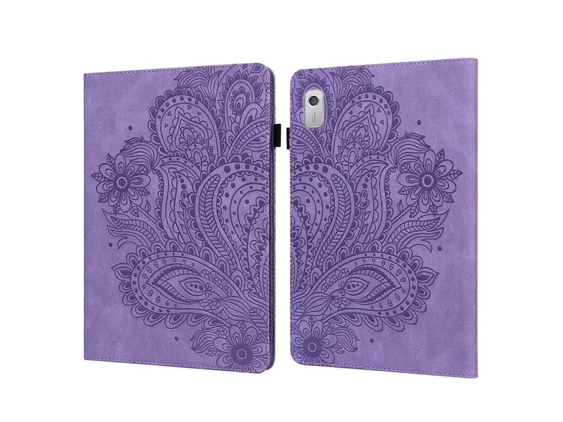 Capa De Couro Com Estampa De Pavão Em Relevo Para Tablet Lenovo Tab M9