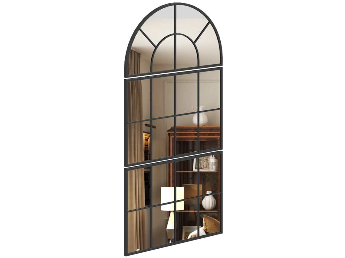 Miroir Mural Arqué Miroir Mural En Forme De Fenêtre Ensemble De 3 Pièces Cadre En Métal 76 X 43 Cm Noir