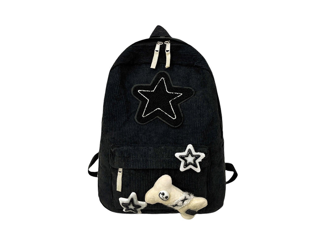 Mochila Casual De Grande Capacidade Para Estudantes, Escola E Laptop, Com Estampa De Estrelas, Branca.