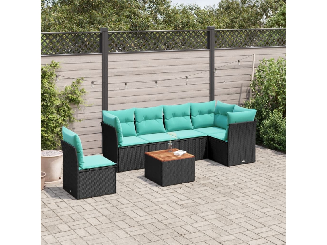 Vidaxl 7 Pcs Conjunto De Sofás P/ Jardim C/ Almofadões Vime Pe Preto