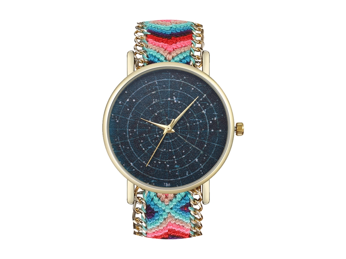 Relógio de Pulso de Quartzo Redondo com Pulseira de Lã Tecida Fashion Presente