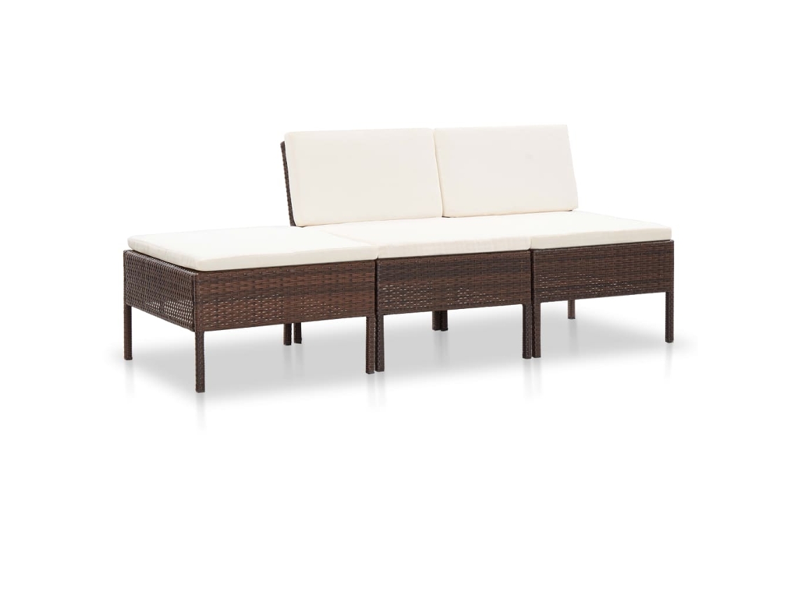 Pcs Conjunto Lounge Jardim C/ Almofadões Vime Pe Castanho Dkd Home Decor
