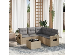 Vidaxl 6 Pcs Conjunto De Sofás P/ Jardim Com Almofadões Vime Pe Bege