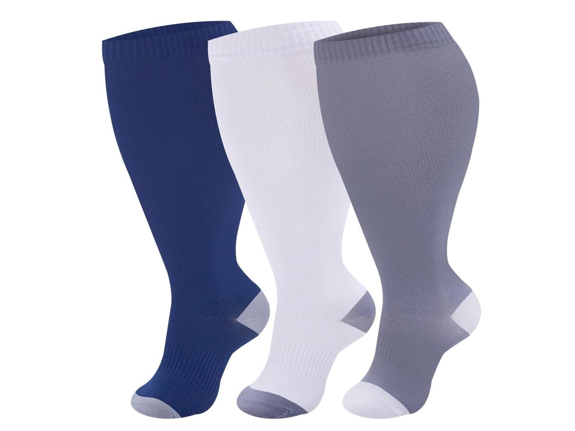 Meias De Compressão Nvzi 2xl Pretas, Tamanho Grande, Cano Largo, Para Mulheres, Meias De Suporte Circulatório, Pacote Com 3 Pares, T14