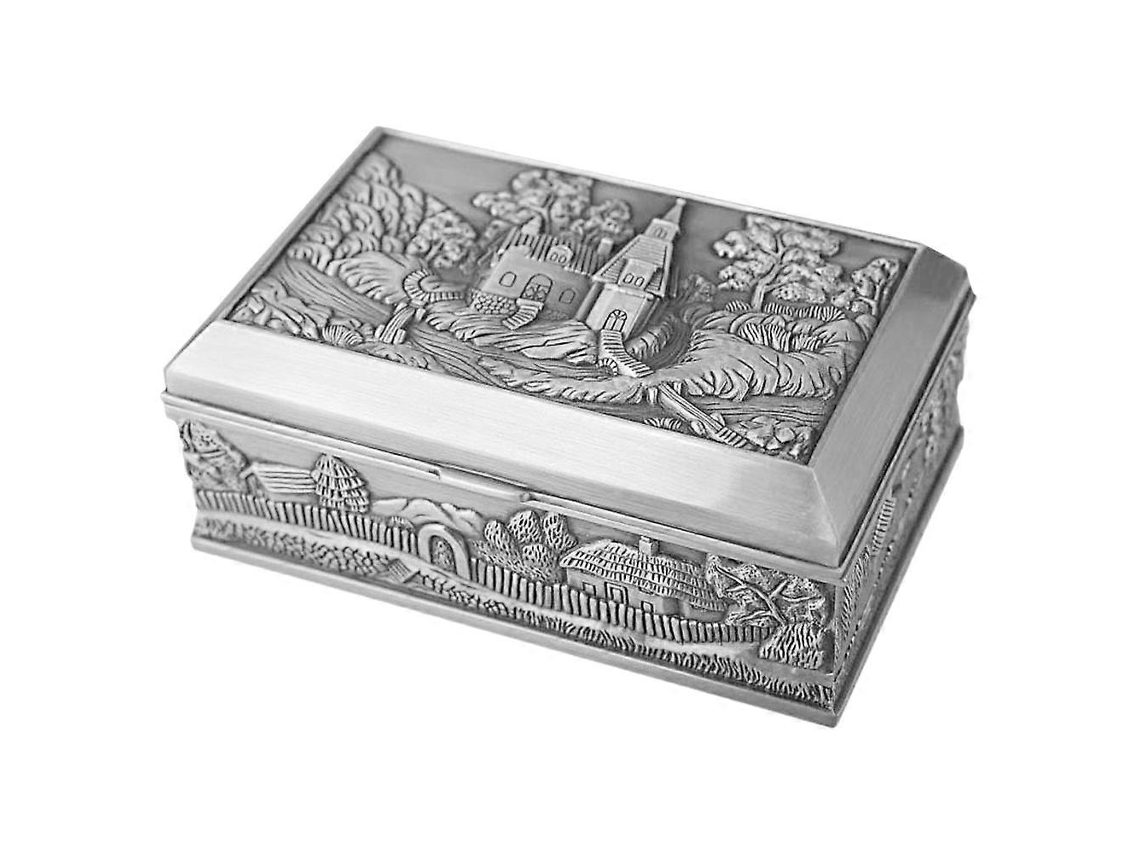 Caixa De Joias Exclusiva Em Liga Metálica, Formato De Castelo, Ideal Para Decoração De Ambientes, 12,80 X 8,80 X 5,20 Cm, Prata, 1 Unidade Hengjian