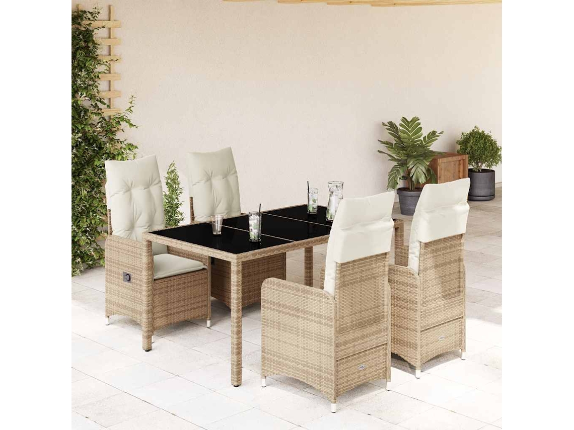 Vidaxl 5 Pcs Conjunto De Bistrô Para Jardim C/ Almofadões Vime Pe Bege