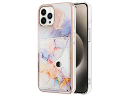 Suporte Casa Mármore Para Iphone 15 Pro Pele Sintética Com Porta-cartões Branco