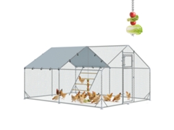 Galinheiro Para Exterior 3x4 M Galinheiro De Aço Galvanizado Com Comedouro Suspenso Tipo Espeto Poleiro Anti-uv Prata