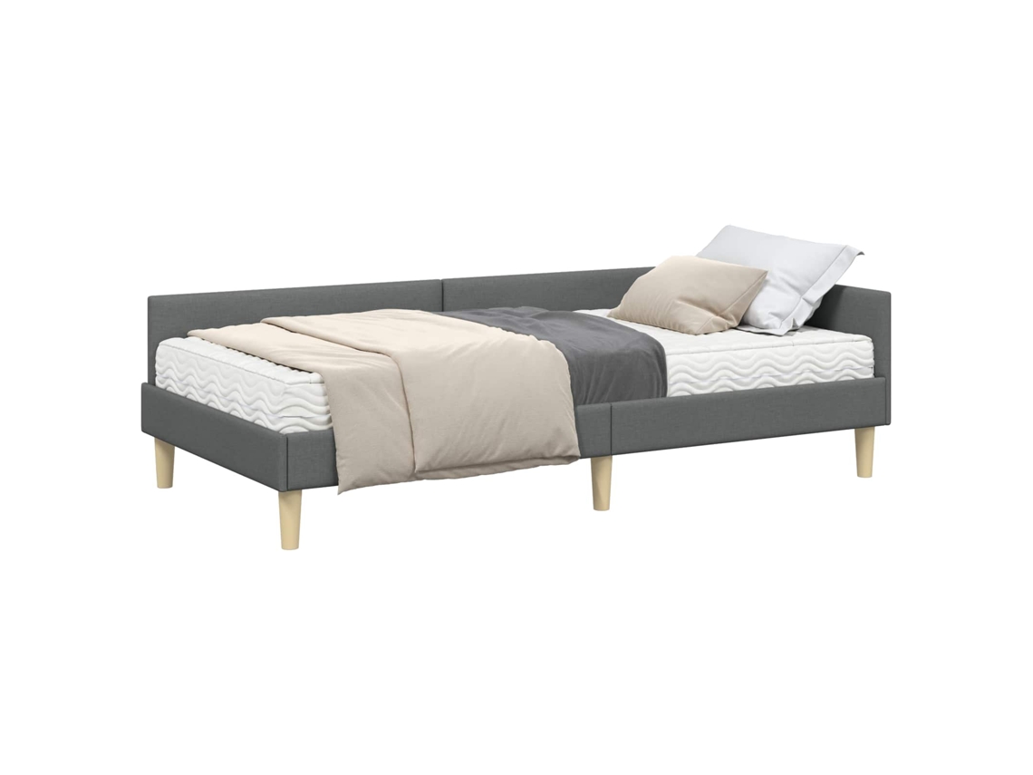 SYFAX™ Estrutura de Cama de Canto com Colchão 2 Pcs Cinzeto Tecido