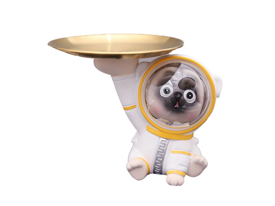 Bandeja de Armazenamento Estátua Astronauta Pug Branco