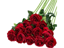 10 Unidades de Rosas Vintage Vermelhas, Imitação de Rosa Haste Única em Tecido Seda BRILVIBERA