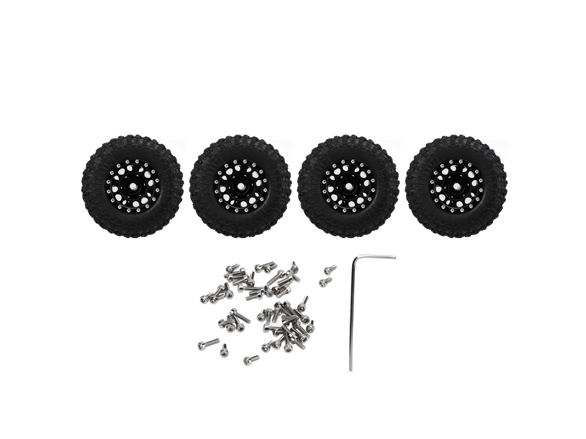 Conjunto De 4 Pneus E Rodas Rc Com Pneus De Borracha E Aros De Liga Leve Para Carro Rc Axial Scx24 1/24