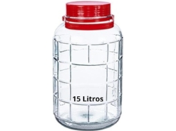 Frasco de Vidro com Alça de 15 Litros Garrafão Grande de Vidro de 15 Litros com Alça Vermelha Frasco de Vidro Grande MUNDOTARROS